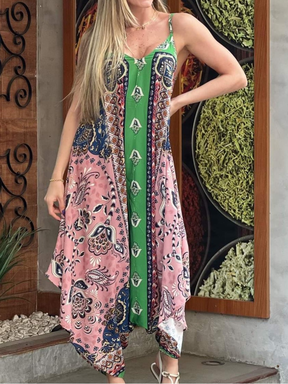FARM Rio Green Boho Jumpsuit Print Spaghetti Strap - Picture 3 of 4